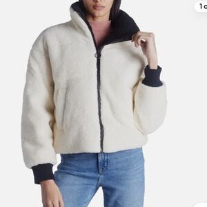 NVLT Berber Faux Down Cropped Puffer Jacket Cream Sherpa Size large vegan